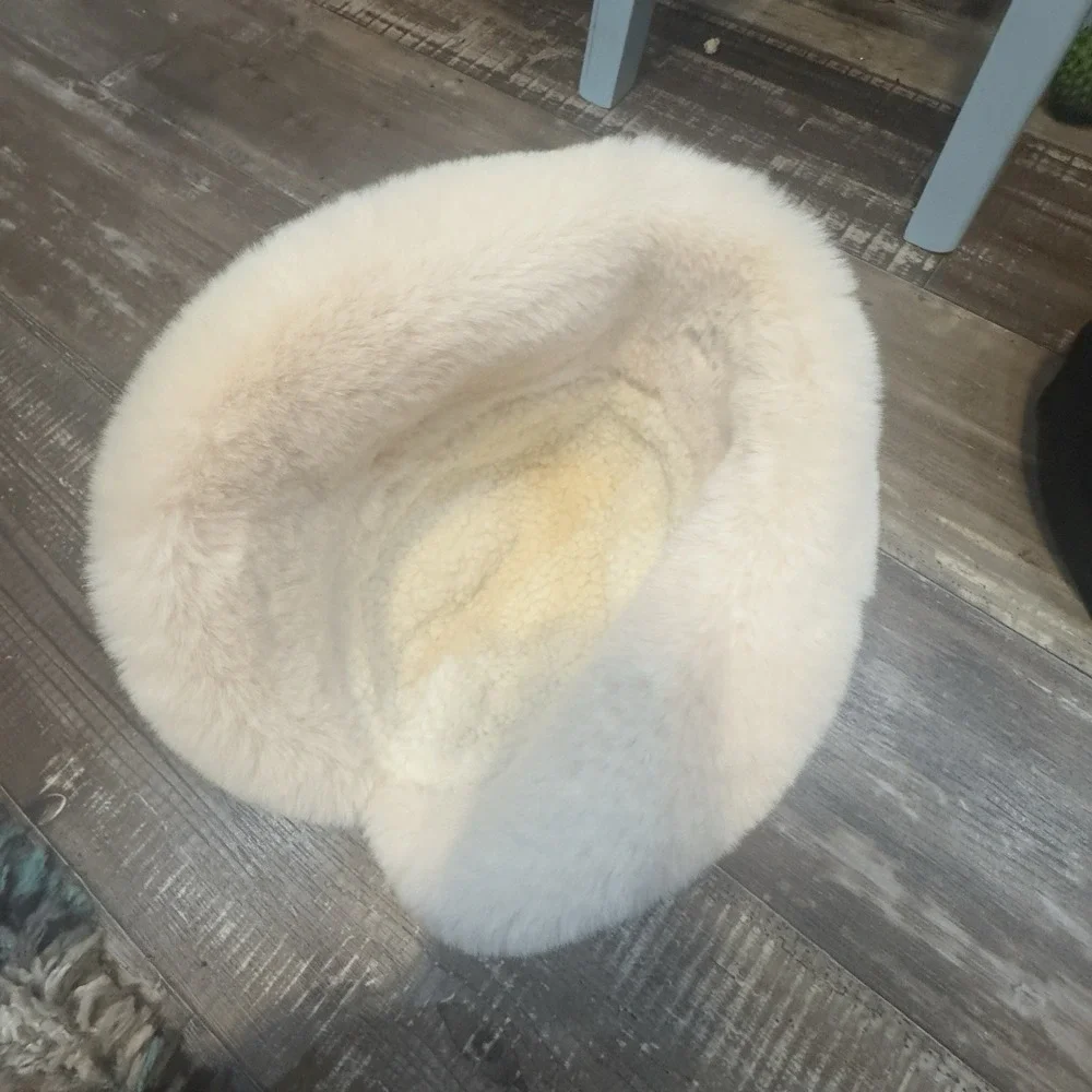 Beige Faux Fur‎ Bucket Hat Sherpa Lined Suede Feel Winter Cozy Y2K Vintage - Picture 4 of 4